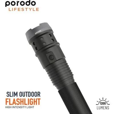 Porodo Slim Outdoor Flashlight High Intensity Light 1200 - Black